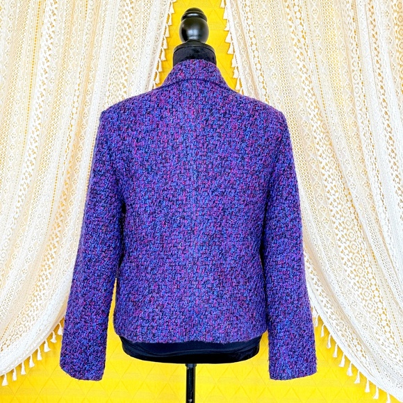 VTG 90s Vibrant Purple Bouclé Tweed Blazer by Portrait Size L - Picture 6 of 15